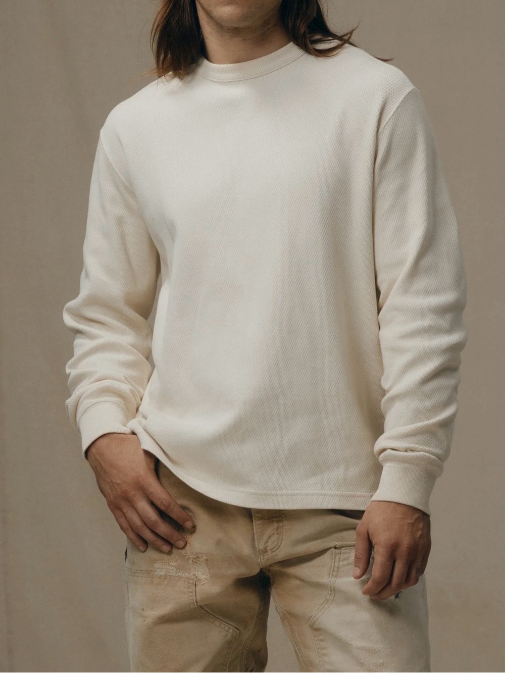 Filson Waffle Knit Thermal Crew Neck Long Sleeve Shirt Ivory Cream XL